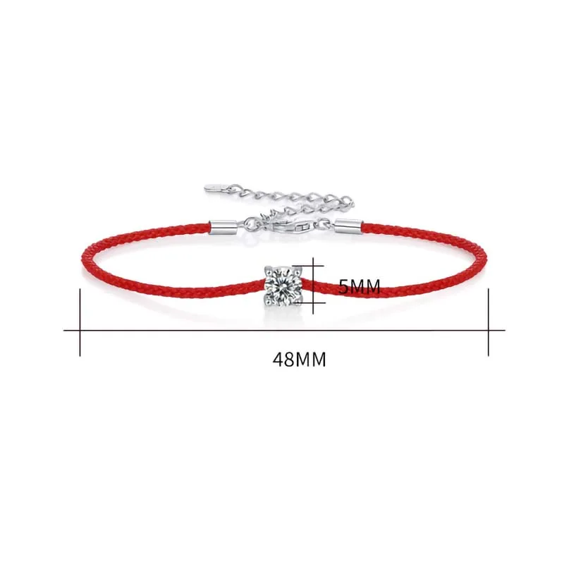 925 Sterling Silver 0.5ct D VVS Moissanite Red Rope Bracelet with for Women Fine Jewelry Wedding Engagement Party Christmas Gift