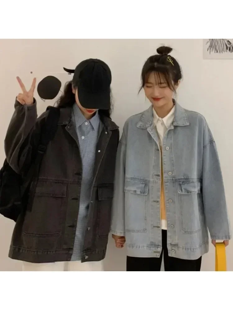 

Autumn Korean Style New Loose-fit Slimming Medium-length Black Long Sleeve Denim Jacket for Women Fashionable Trendy Coats