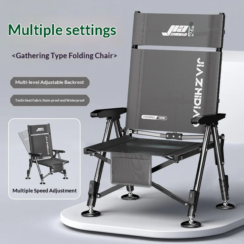 كرسي صيد محمول قابل للطي خفيف الوزن مبطن من الألومنيوم ومسند ظهر قابل للتعديل وحامل قضيب وحقيبة حمل للتخييم في الهواء الطلق #1