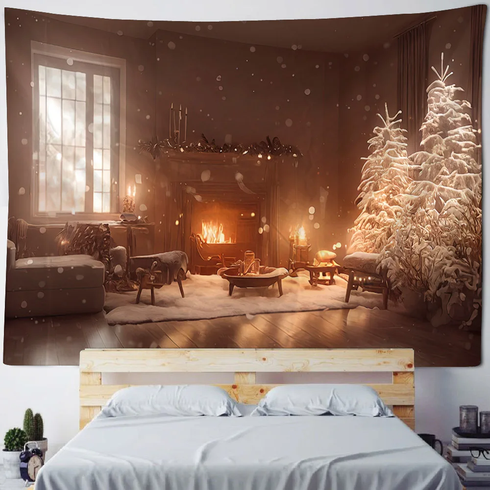 Christmas tree tapestry, snow painting, Christmas Eve, Christmas room wall decoration, home background fabric, Christmas gifts