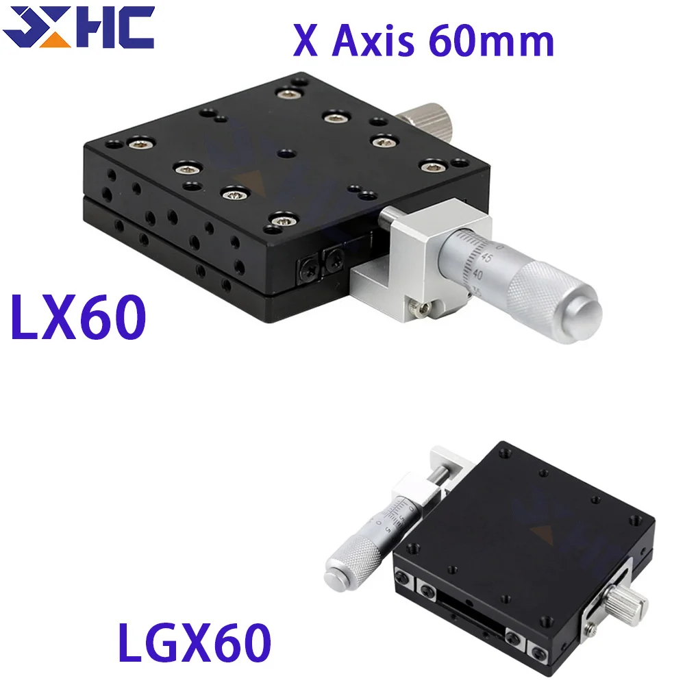 

X Axis 60x60mm LGX60-C LX60-L/C/R Trimming Platform Manual Linear Stages Bearing Tuning Sliding Table Cross Rail Aluminum Alloy