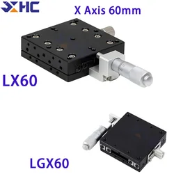 X Axis 60x60mm LGX60-C LX60-L/C/R Trimming Platform Manual Linear Stages Bearing Tuning Sliding Table Cross Rail Aluminum Alloy