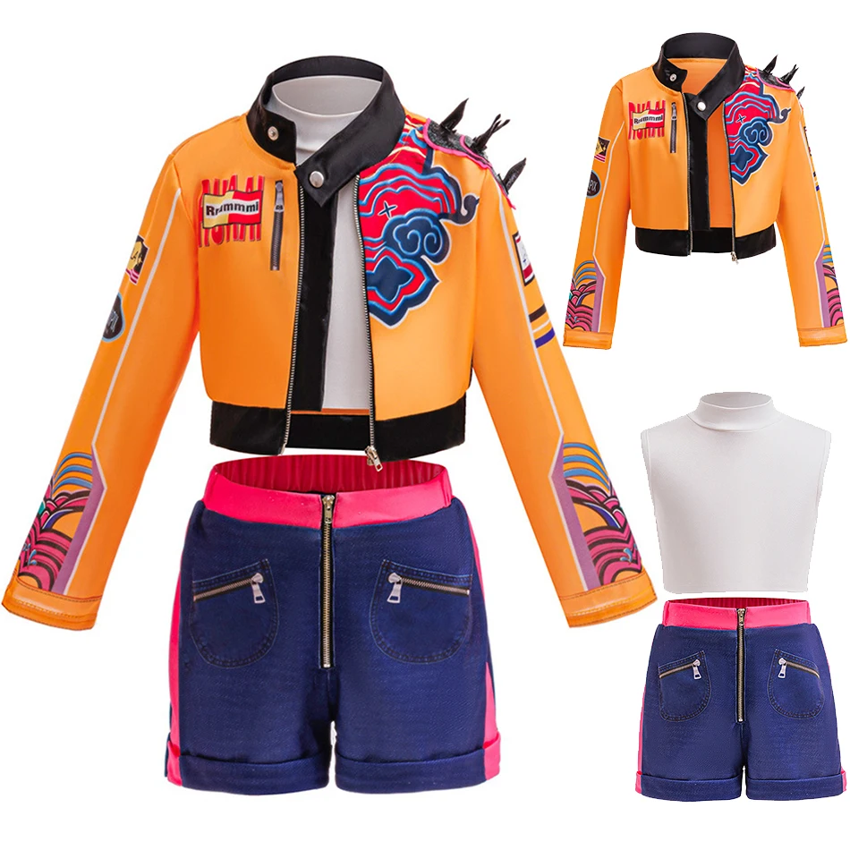 

Детские K-Pop Хэллоуин Руми Звезда Аниме Демон Косплей Охотники с длинными рукавами из 3 предметов для девочек Карнавальная вечеринка Одежда для выступлений на сцене