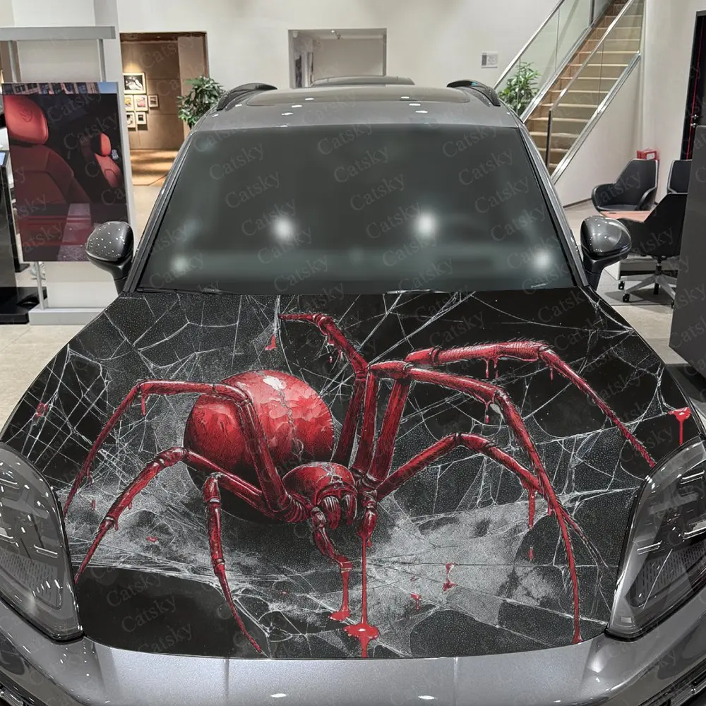 블러드 스파이더 코일링 카 비닐 랩, PVC 소재 방수 자동차 후드 스티커, 자가 접착 스크래치 방지 스티커 (엔진용)