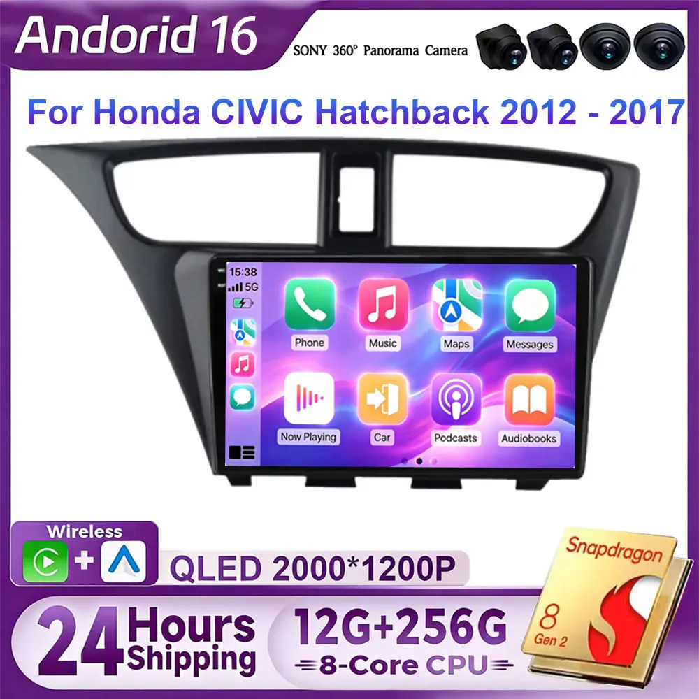 Android 16 For Honda CIVIC Hatchback 2012 2013 2014 2015 -2017 Car Stereo Radio Multimedia Video Player Navigation GPS Head Unit