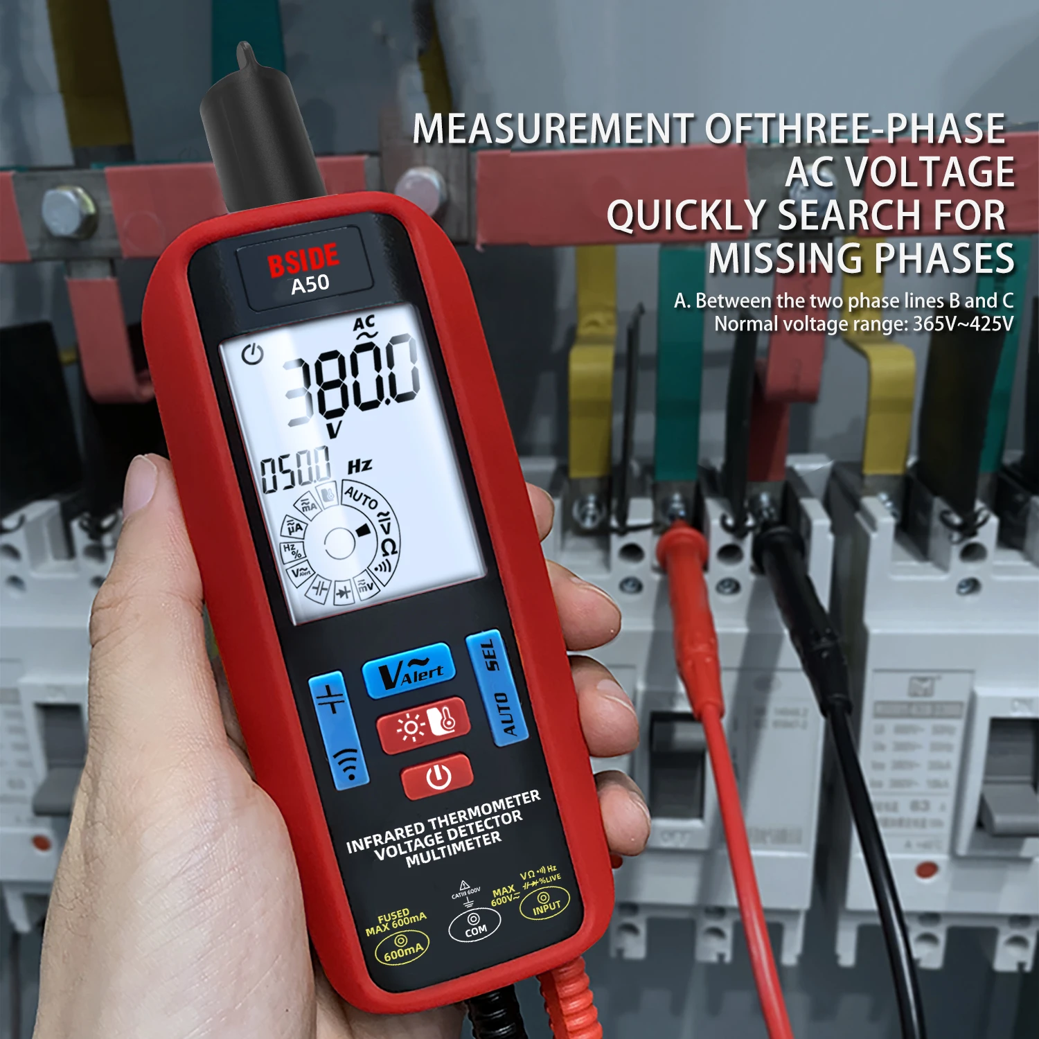 A50 Slimme Digitale Multimeter Met Infrarood Thermometer Ac/Dc Spanning Stroom Vfc Ncv Live Wire Ohm Diode Spanning Test Meter