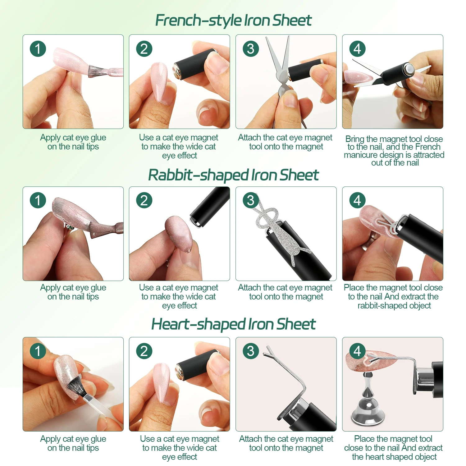 Nailpop-Kit de manicura con imán de ojo de gato, bricolaje, luz ancha francesa, diseño de corazón de conejito, juego de Arte de uñas apto para principiantes, herramientas profesionales