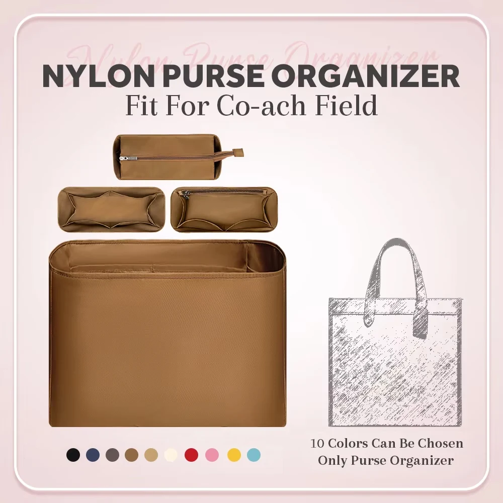 

Nylon Purse Organizer Insert, Zipper Inside Storage Bag Fit for Co-ach Field Handbag Cosmetics Inner Liner Bag In Bag Organizer