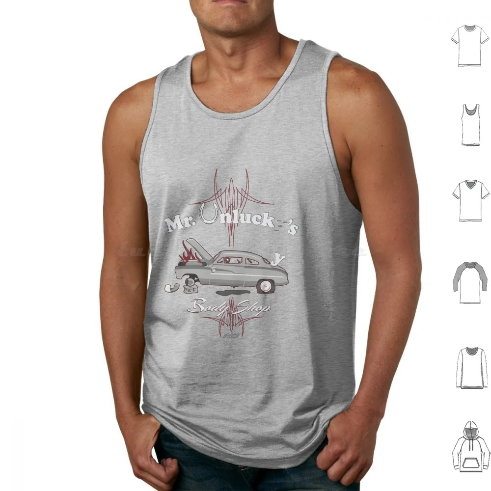 Mr. Unlucky's Tank Tops Print Cotton Car Muscle Classic Broken Junk Shop Retro Vintage Mechanic Wrench Tools Oil