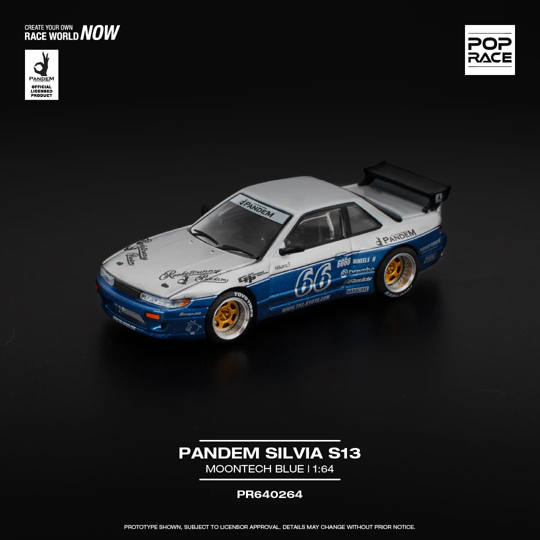 

POP RACE 1:64 PR640264 Коллекционная модель автомобиля Nissan Pandem SILVIA S13 из литого сплава, подарок