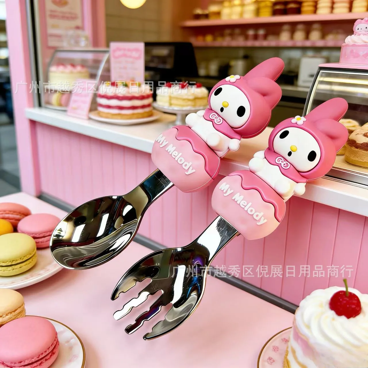 Kuromi ملعقة شوكة 2 قطعة مجموعة لطيف سانريو Pompompurin مرحبا كيتي بلدي ميلودي الفولاذ المقاوم للصدأ الطفل أدوات المائدة لوازم المطبخ #5