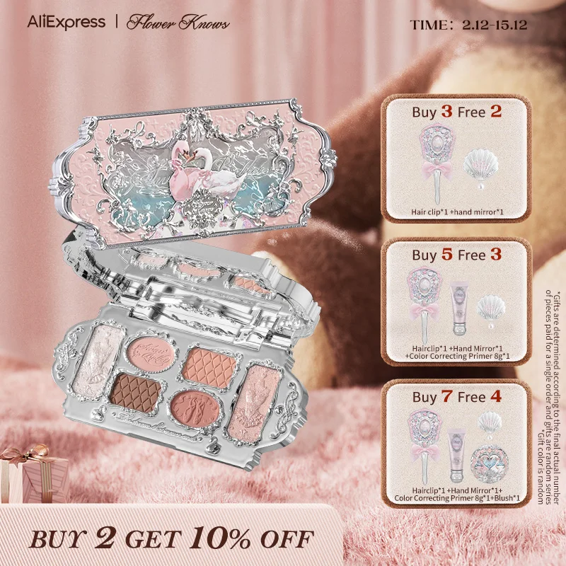 Flower Knows Swan Ballet Series Six-Color Eyeshadow Palette Delicate Matte Glow Shimmer