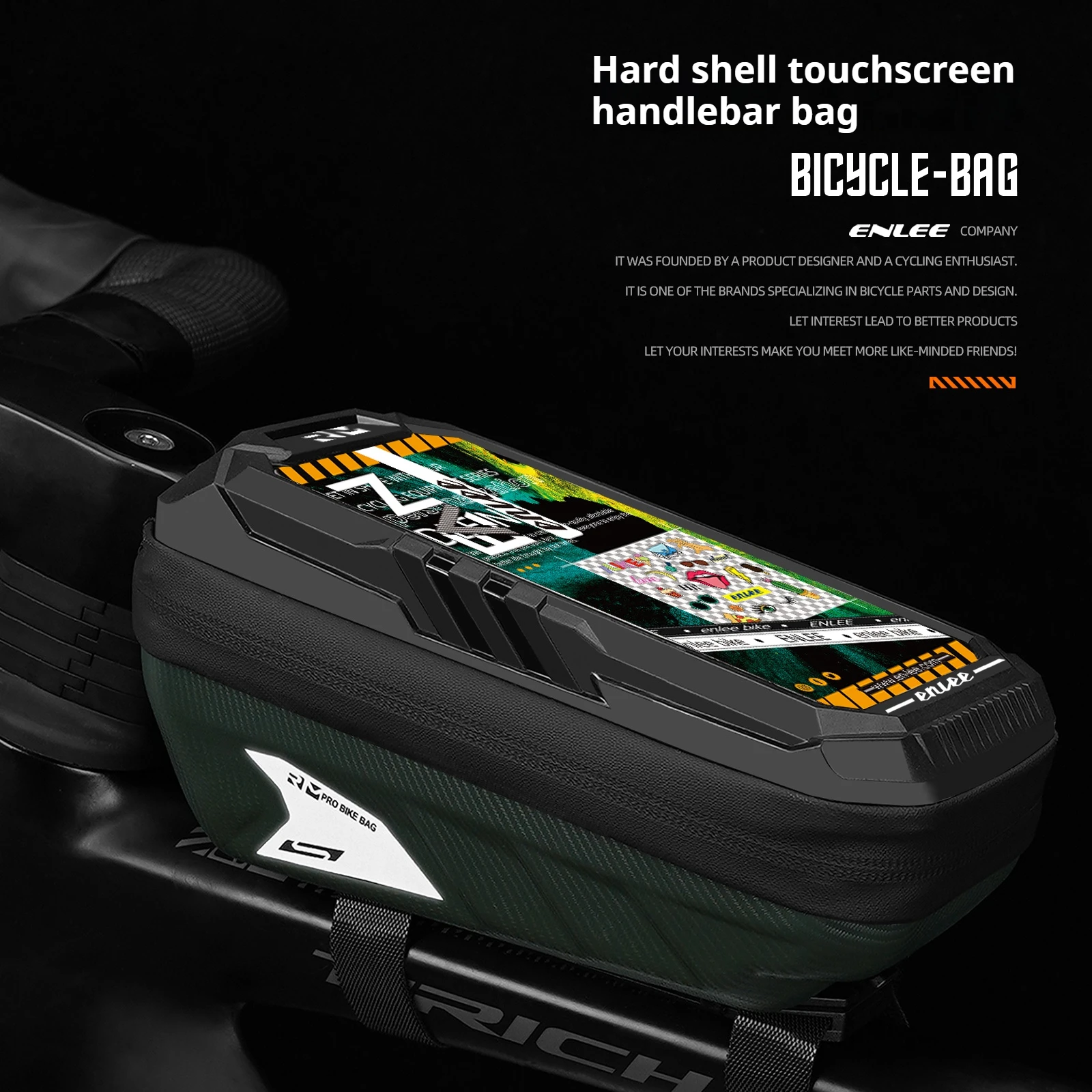 ENLEE Mountain Bike Top Tube Phone Touchscreen Front Bag Hard Shell Top Tube Bag Saddle Bag Cycling Gear Bag