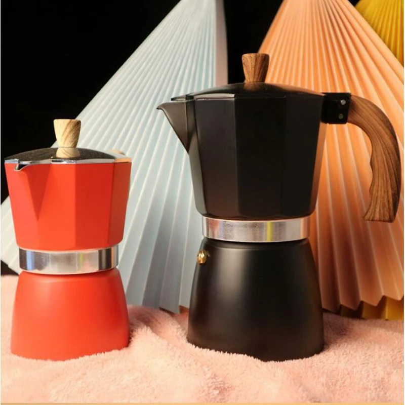 300ml 6 serving aluminum moka pot, espresso penetration coffee pot, self-service home outdoor stove cafe tool silver red black