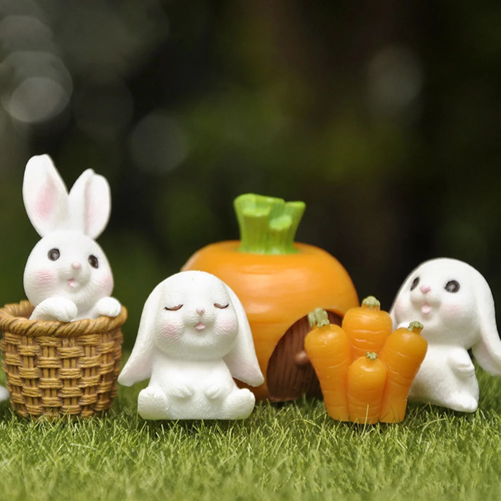 

9 Pcs Rabbit Figurine Easter Decoration Miniature Bunny Statue Carrot nament Decor Small Animal Statues Sculpture