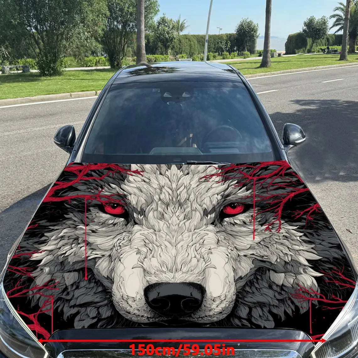 Gothic Wolf with Red Eyes Car Hood Wrap Color Vinyl Sticker Truck Graphic Bonnet Auto Accessories Decoration Protect Decal Gift