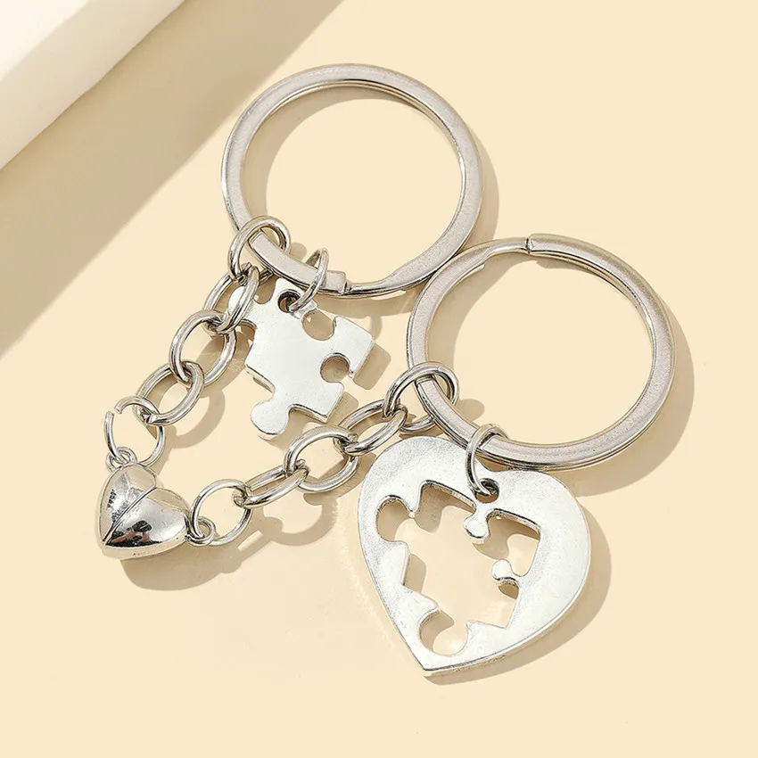 1 Pair Valentines Day Lovers Keychain Heart Shaped Lock and Key Anti Loss Couples Keyrings Girl Student Gift Bag Chain Pendant