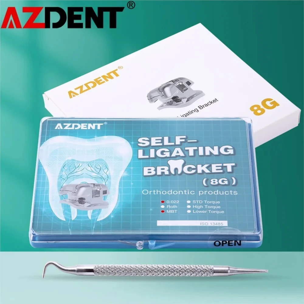 

AZDENT Metal Dental Orthodontics Self-Ligating Brackets Movable Hook Auxiliary Hole With Buccal Tube Roth.022/MBT.022/STD.022