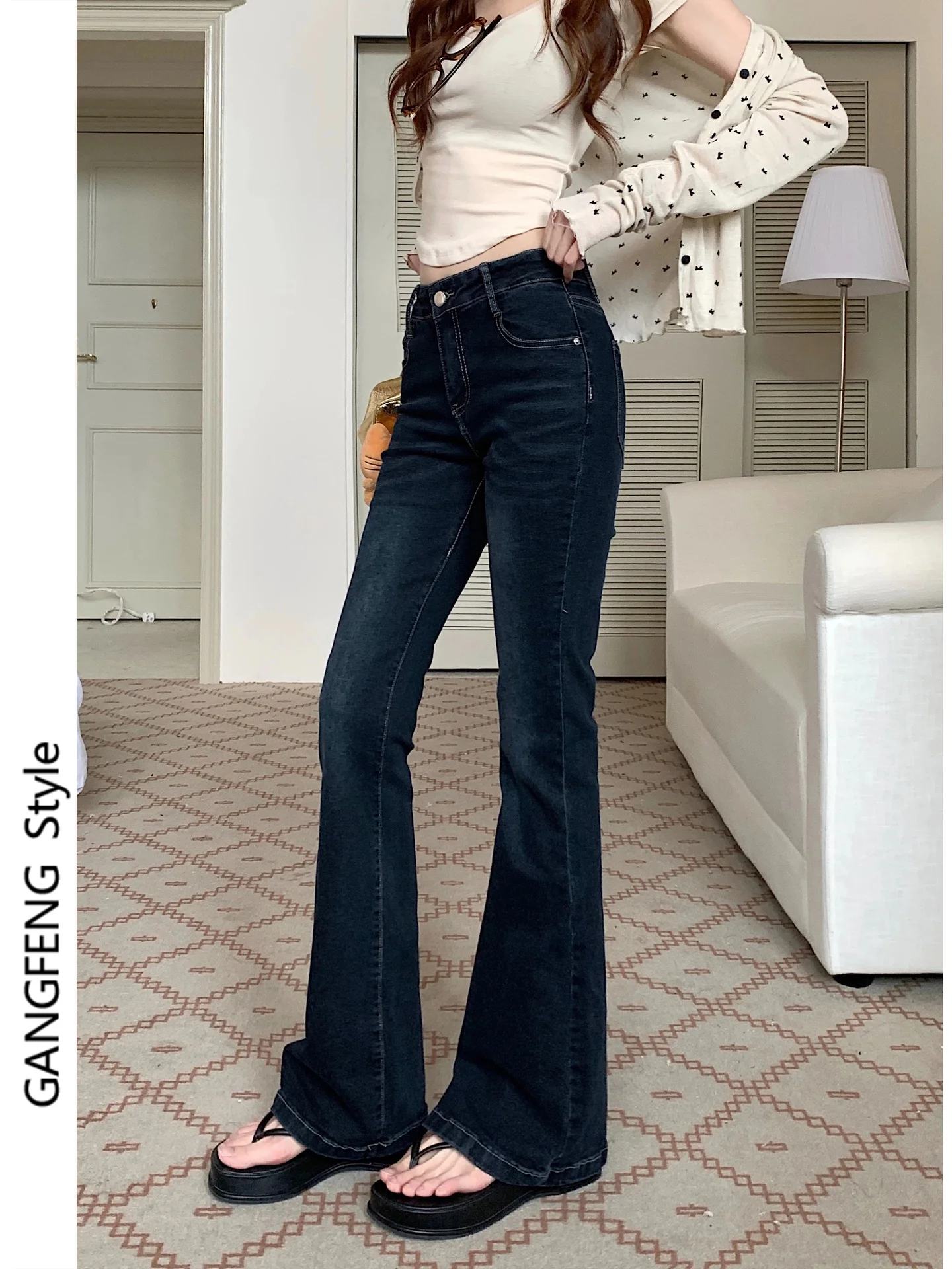 Low Waist Bell Bottom Denim Jeans Women's Slim Fit Long Pants Spring Autumn Winter Casual Wear Comfortable Breathable