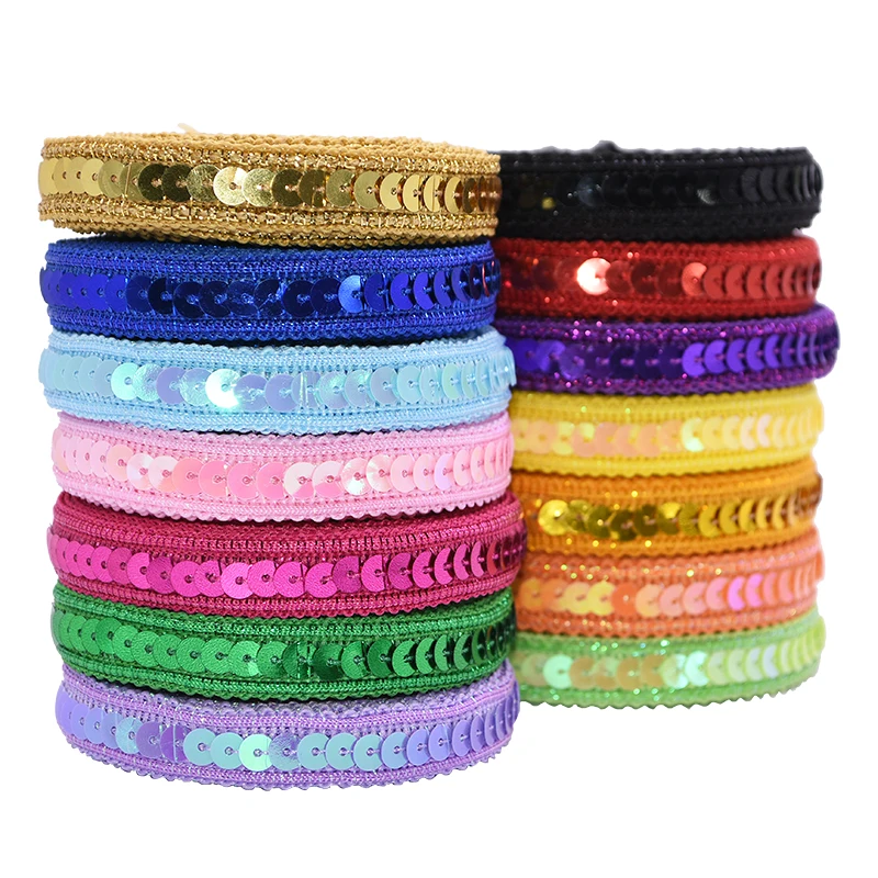 5M12mm Sequins Lace Trimming Ribbon For Clother Dress Clothes Applique Fabric DIY Sewing Craft Material Accessorie Wedding Decor