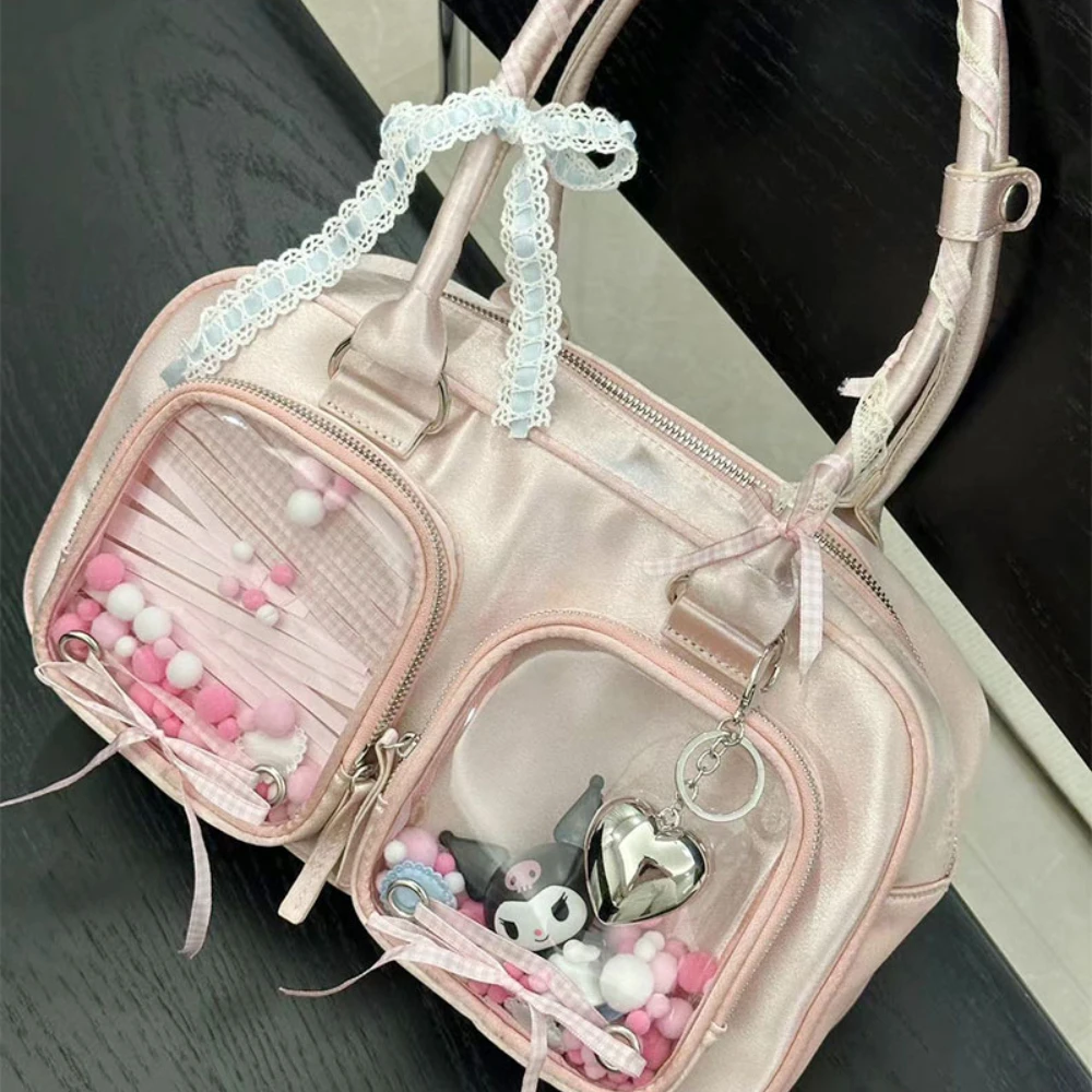 Sweet Lovely Silk Shoulder Bags Transparent Itabag Kawaii Commute Shoulder Women's Bag JK Uniform Handbags