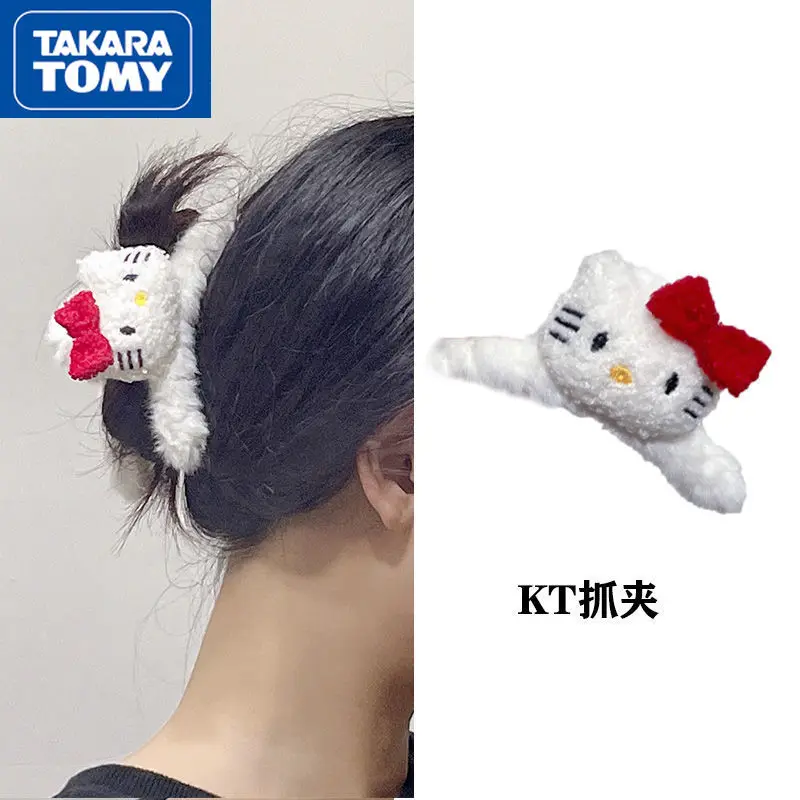 

TAKARA TOMY Hello Kitty Cartoon Cute Girl Plush Grab Clip Back Head Student Sweet and Lightweight Hairpin Hairpin Headwear