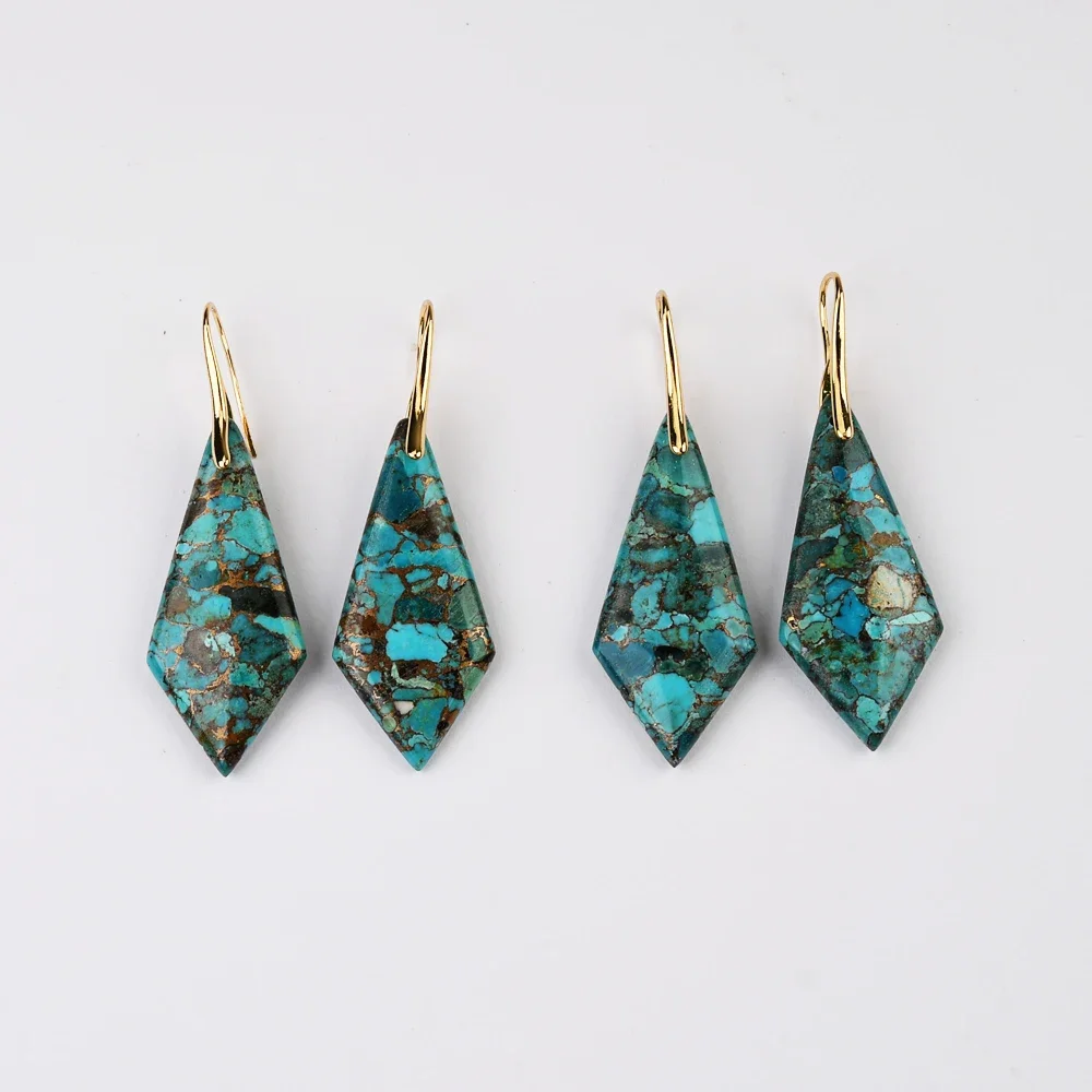 

BOROSA Vintage Bohemia Rhombus Turquoise Drop Earrings For Women Bronze Ethnic Geometric Earring Wedding Statement Jewelry Gift