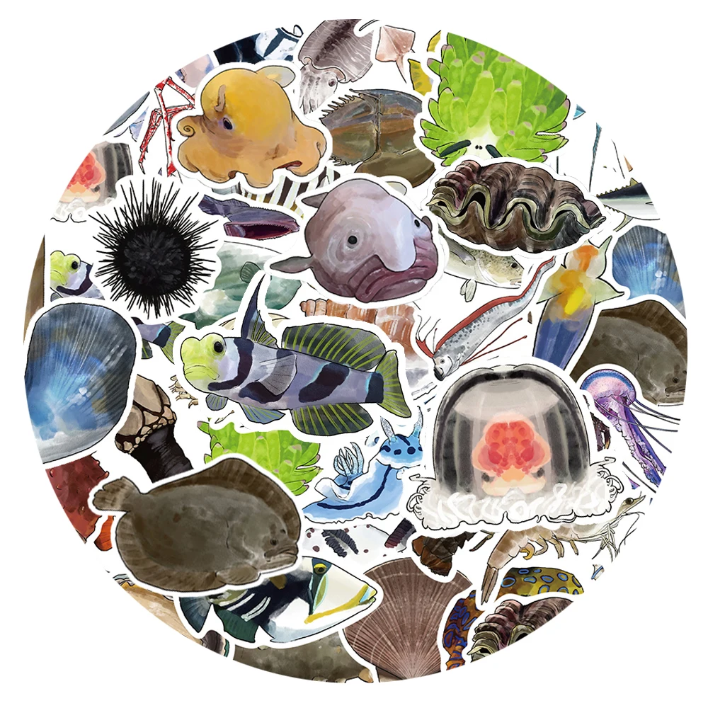 

10/30/50pcs Funny Deep Sea Fish Animal Stickers Marine Organism Cartoon Decals DIY Scrapbook Phone Skateboard Graffiti Sticker
