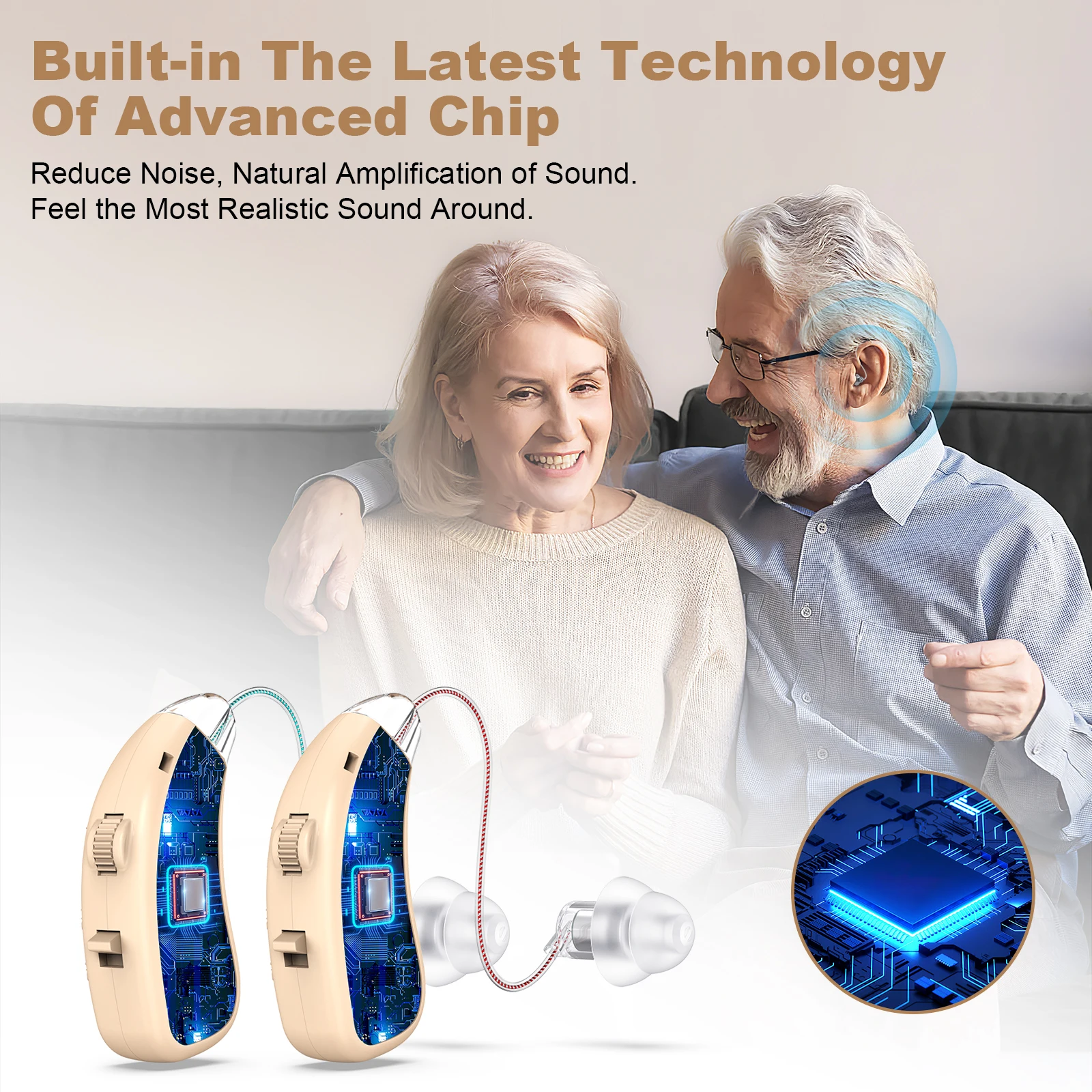 Rechargeable Hearing Aids BTE Hearing Aids for Seniors Personal Sound Amplifier Adults Hearing Assist Devices with Charging Base