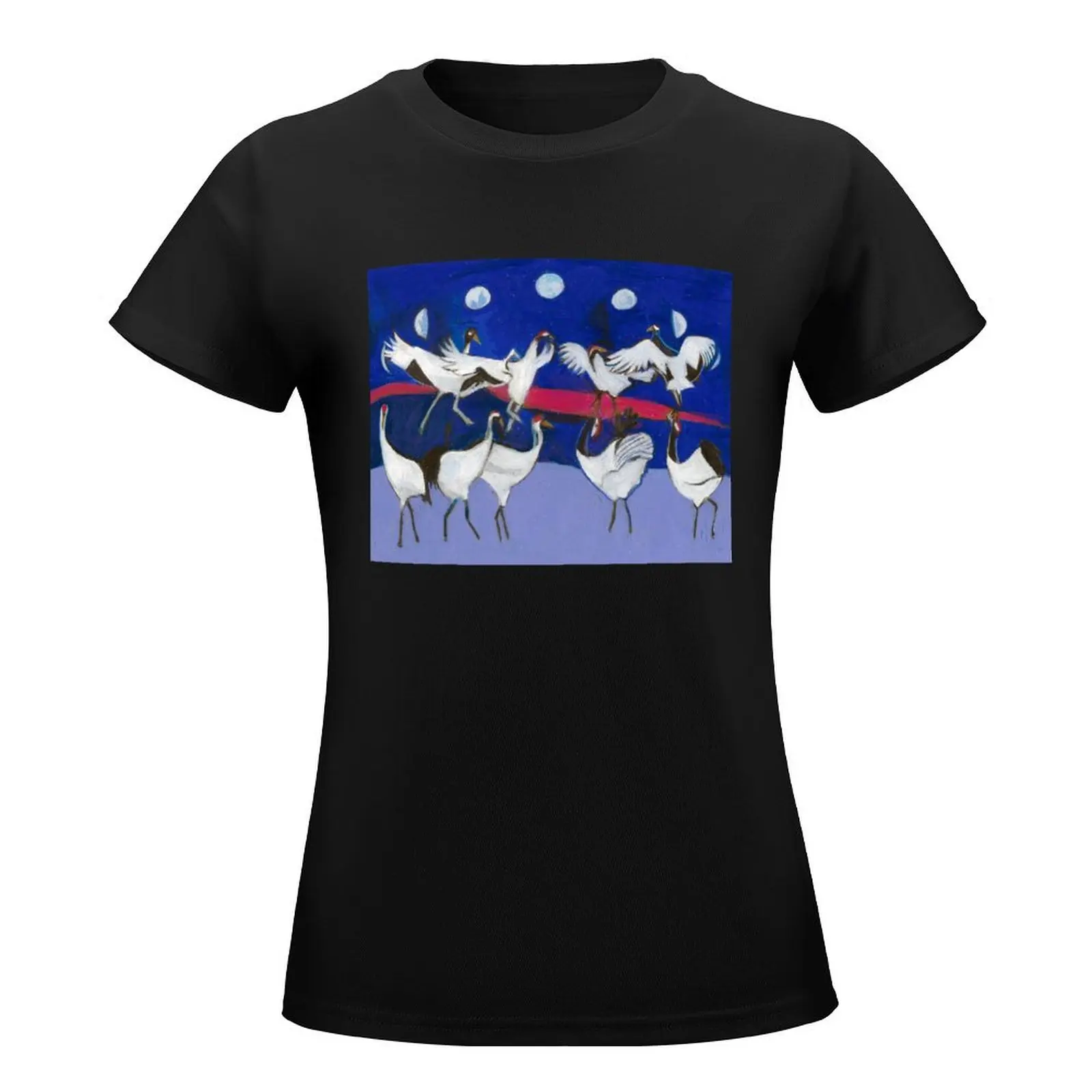 Nine Dancing Cranes T-Shirt plus size tops summer clothes cute tops workout shirts for Women loose fit