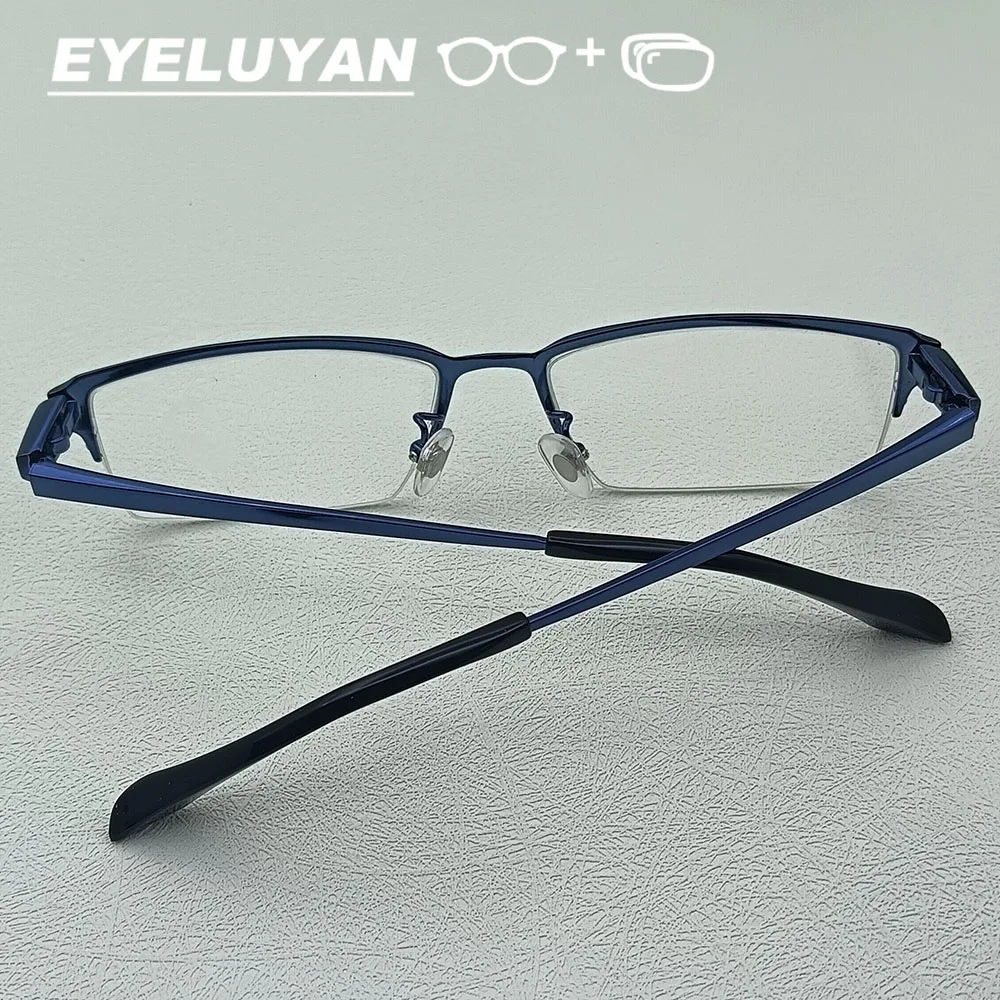 

EYELUYAN Men's Prescription Glasses Anti Blue Photochromic Myopia Eyeglasses Pure Titanium Square Hlaf Frame Optical Eyewear