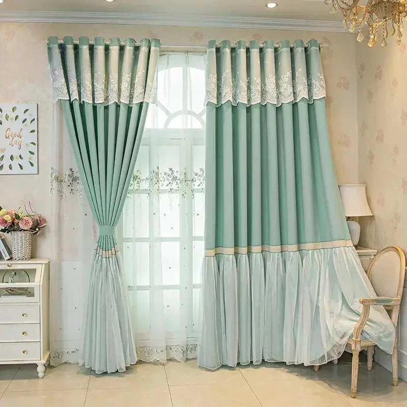 Girl Thickened Light Luxury Korean Curtains for Living Dining Room Bedroom Princess Style Custom Finished Lace Skirt White Tulle