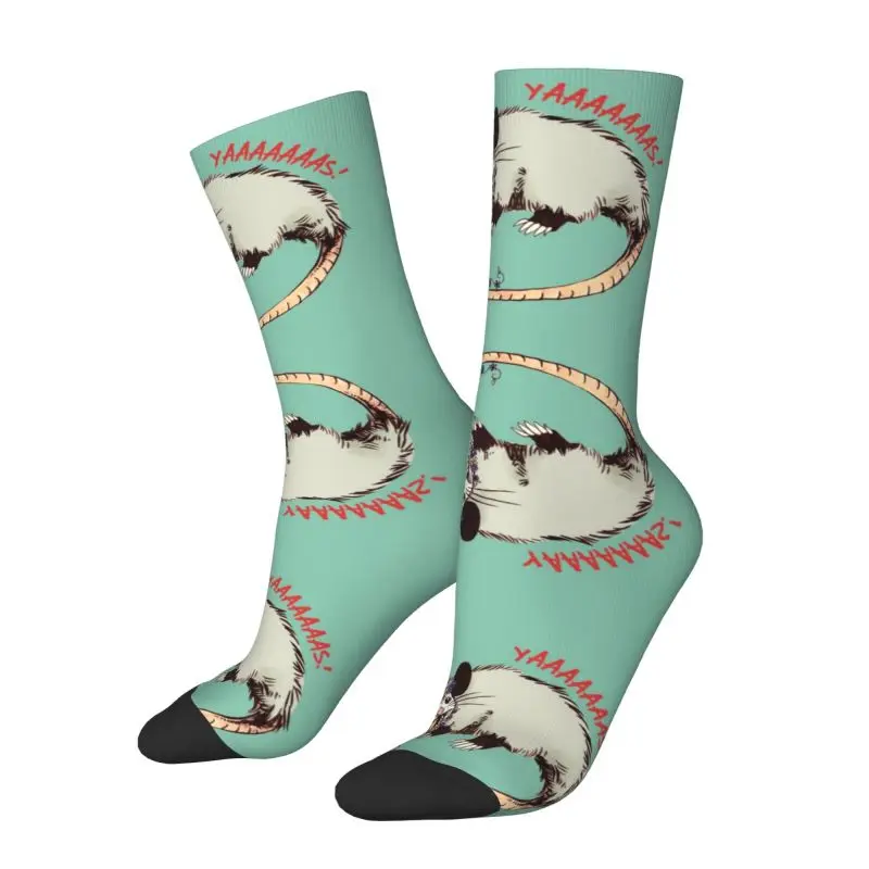 Daisy Chain Opossum Possum Yaaaas Mens Crew Socks Unisex Novelty 3D Printing Animal Dress Socks