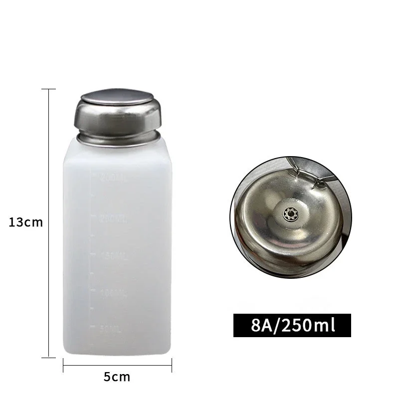 Press Empty Refillable Bottle Liquid Alcohol Pump UV Gel Nail Polish Cleaner Acetone Water Remover Dispenser 100/200/250ml view 6