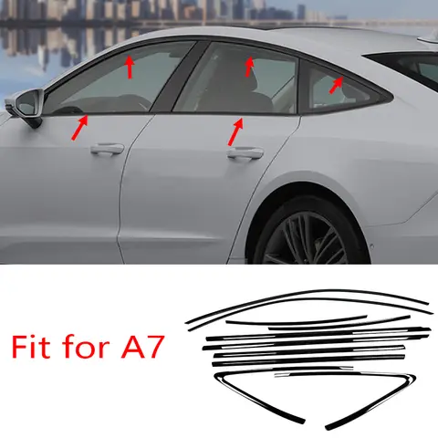 스테인레스 블랙 외부 윈도우 몰딩 스트립 씰 사이드 커버 트림, 아우디 A7 S7 2012-2018 2019-2024 에 적합, 크롬 삭제 10 개