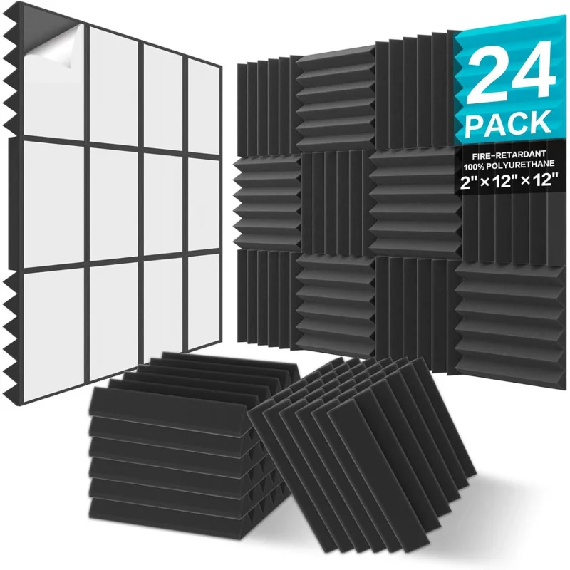 

12Pcs 30x30x2.5cm Studio Acoustic Foam Panels Sound Absorbing Treatment High Density Soundproof Wall Foam Sponge Pad with Tapes