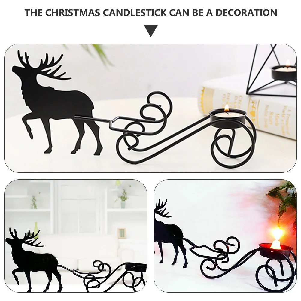 

1Set Christmas Holder Elk Iron Candlesticks Black Decorative Romantic Atmosphere Christmas Decoration Holder