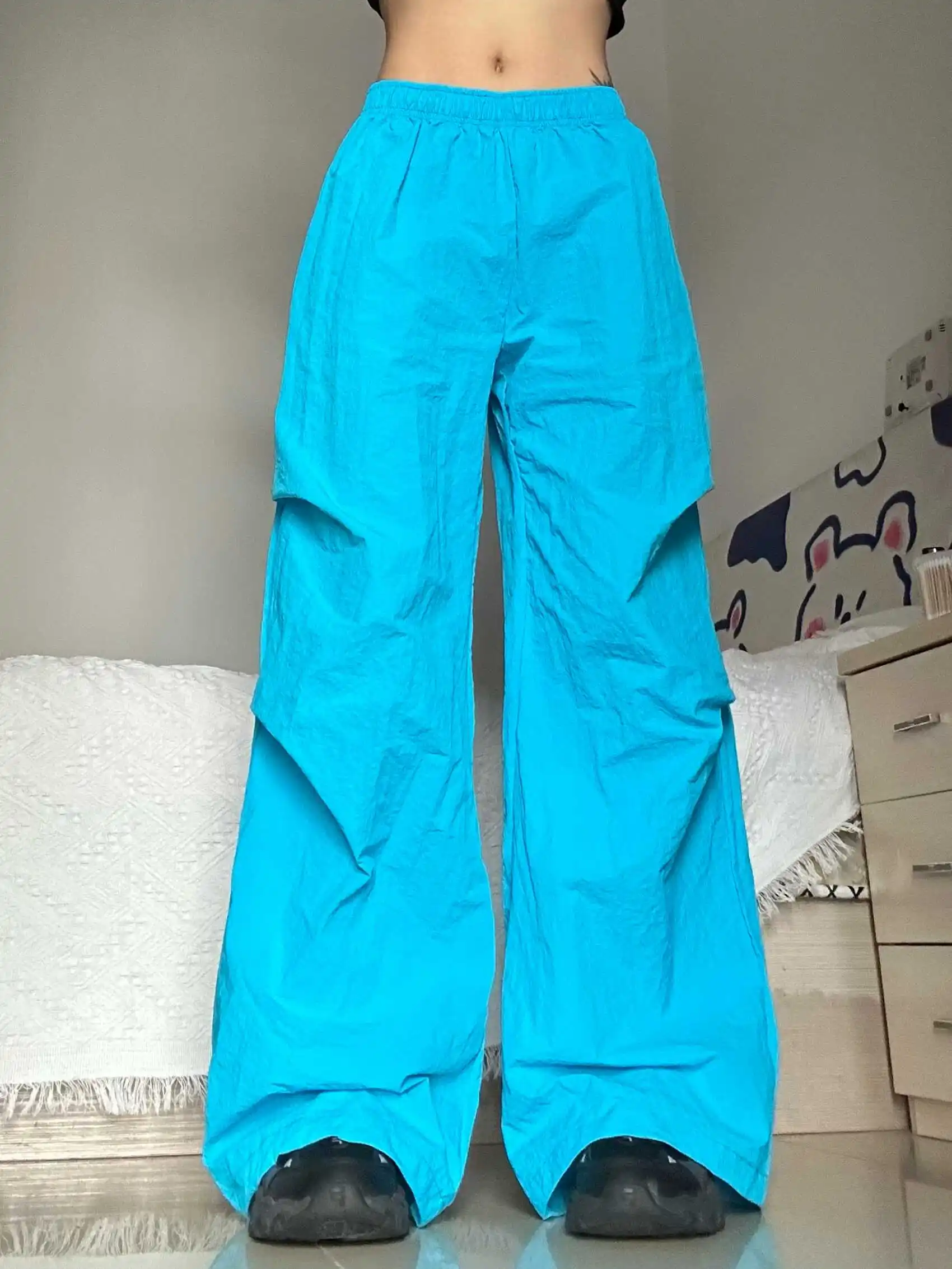 

Легкие летние брюки свободного кроя с широкими штанинами для танцев, прямой крой, цвет «голубой озер», повседневные, для работы, уличные, стильные...