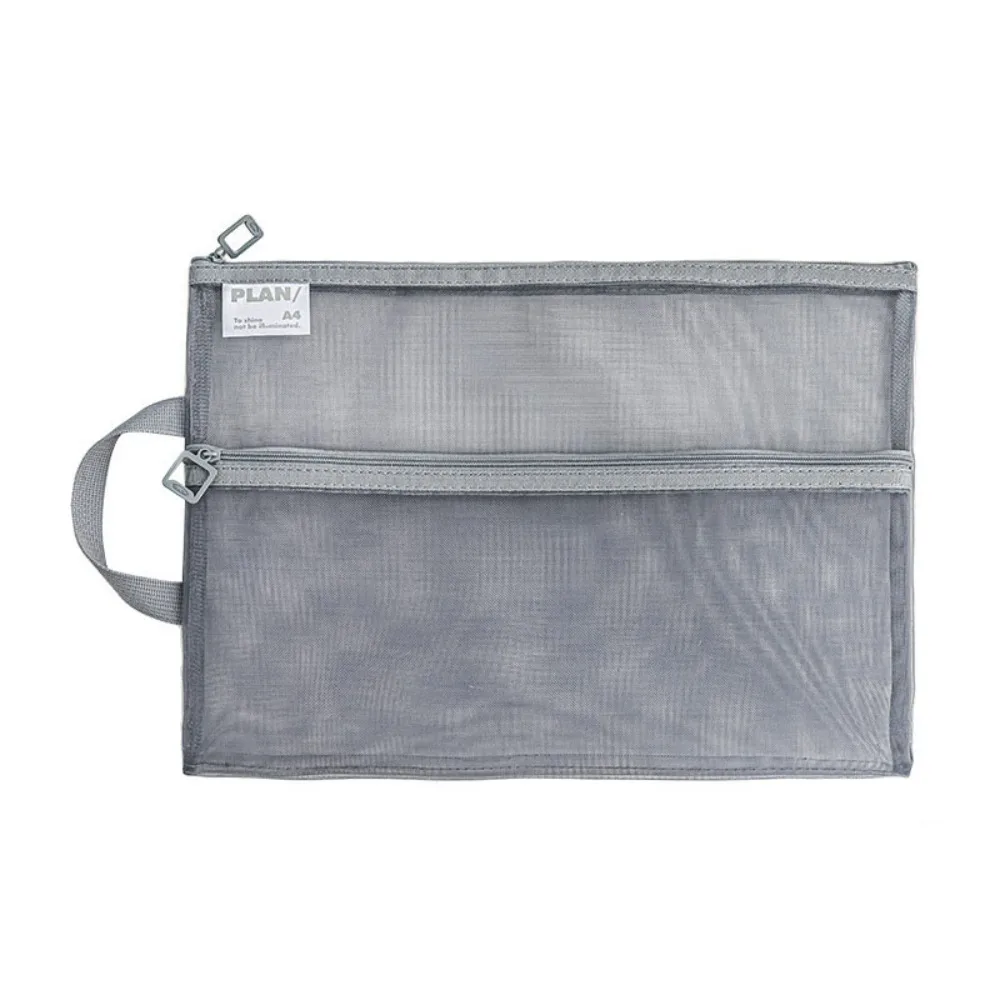 

INS Multifunctional Mesh Zipper Pouch Transparent Large Capacity File Folder Bag Nylon Solid Color Test Paper Storage Bag Kids