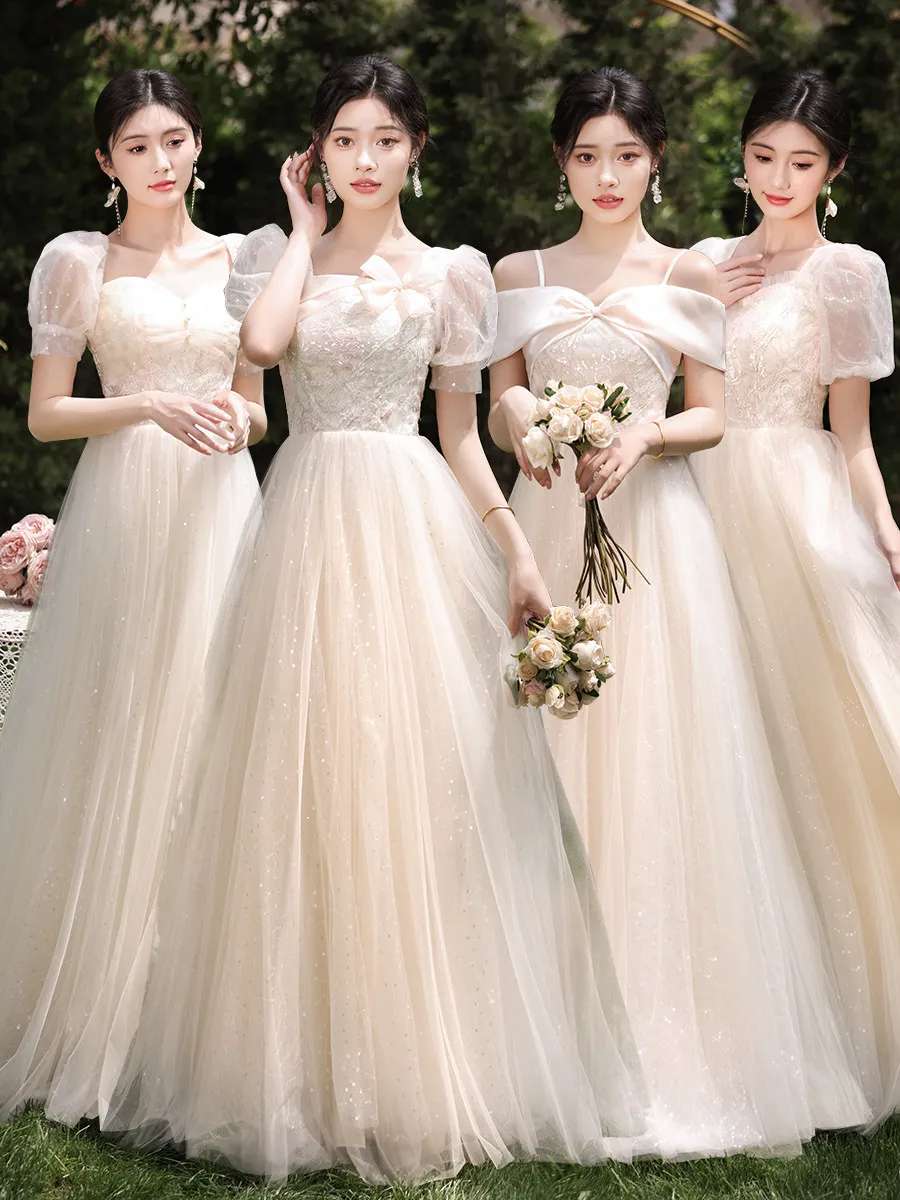 champagne-wedding-bridesmaid-dress-elegant-sequin-square-neck-tulle-evening-dresses-women's-short-sleeved-a-line-prom-gowns