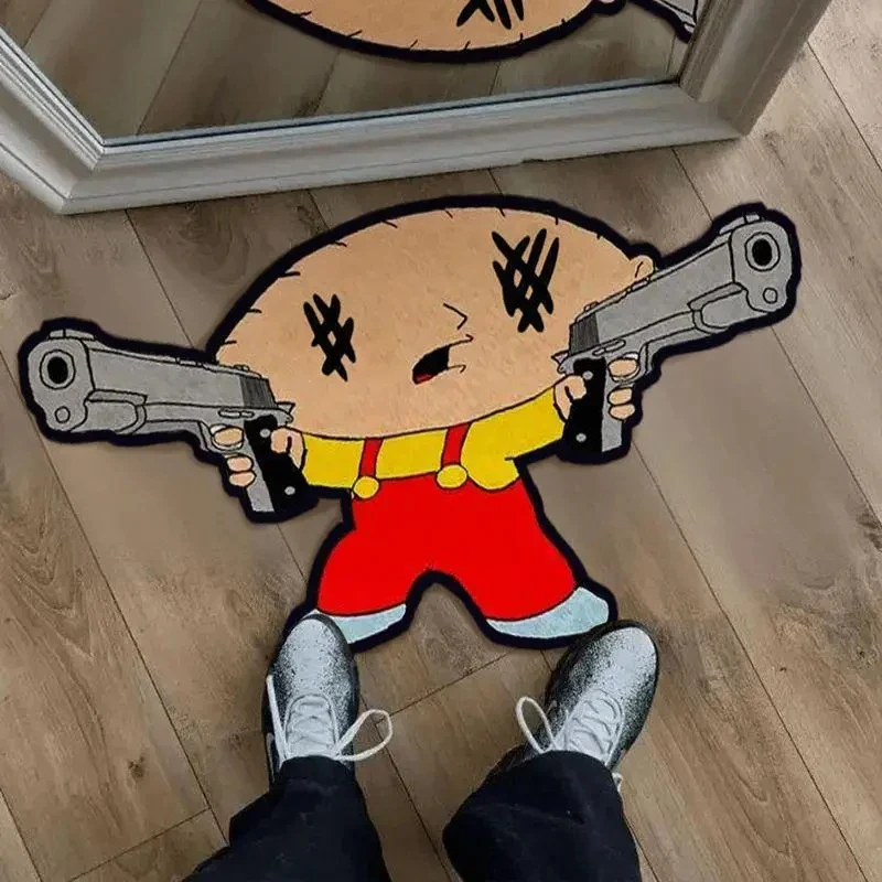 VIKAMA Stewie Griffin Shaped Floor Rug, Funny Family Guy Character Non-Slip Mat for Bedroom & Gaming Room Decor