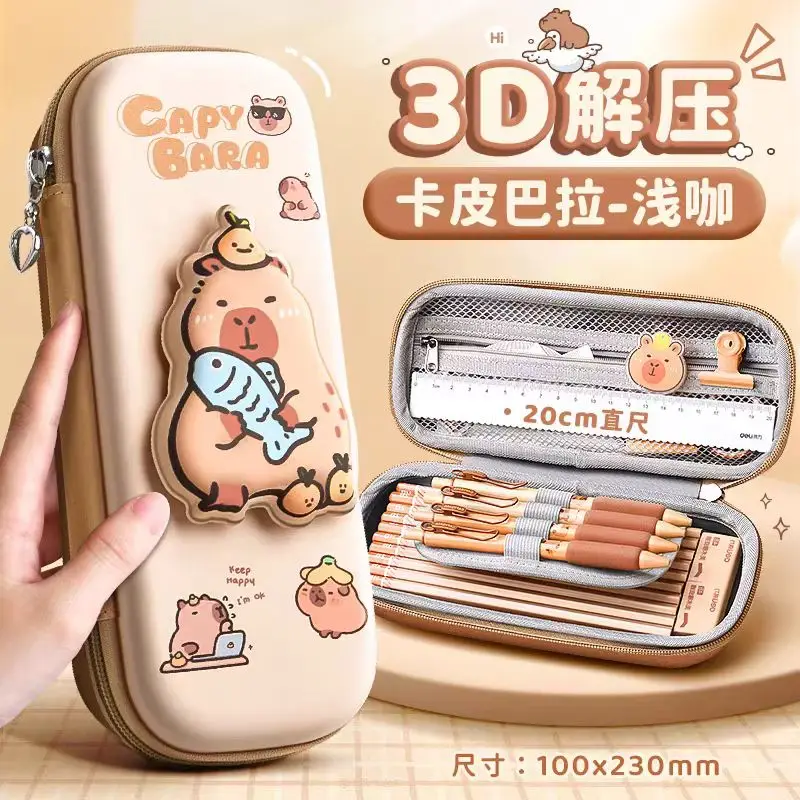 Capybara Cartoon Adorable 3D Pencil Case Stationery Organizer School Supplies for Girls EVA Pink Pen Pouch Holder birthday gift