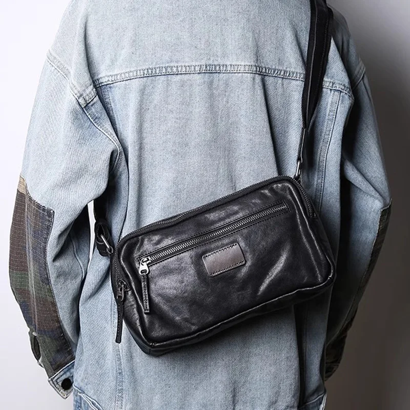 AETOO New leather men's bag horizontal shoulder bag crossbody bag plant tanned leather pillow top layer cowhide casual commuter