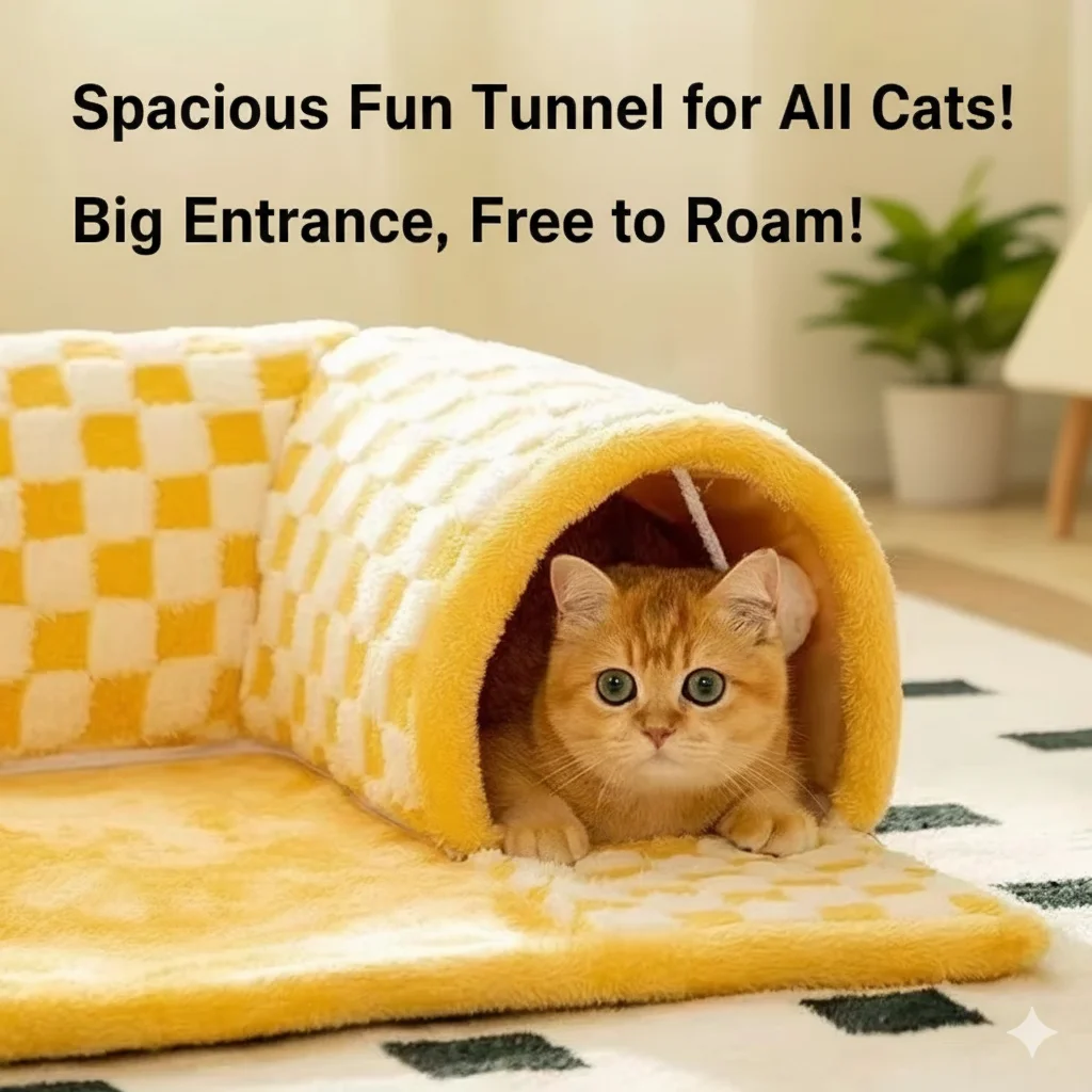 

Foldable Cat Tunnel House Warm Sleeping Bed With Maze Design, Autumn Winter Blanket For Small Pets Washable Mat