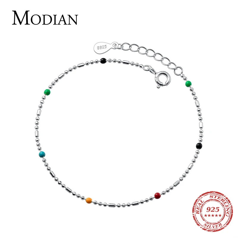 Modian Authentic 925 Sterling Silver Rainbow Color Fashion Bracelet Thin Bead Chain Bracelet For Women Fine Female Jewelry