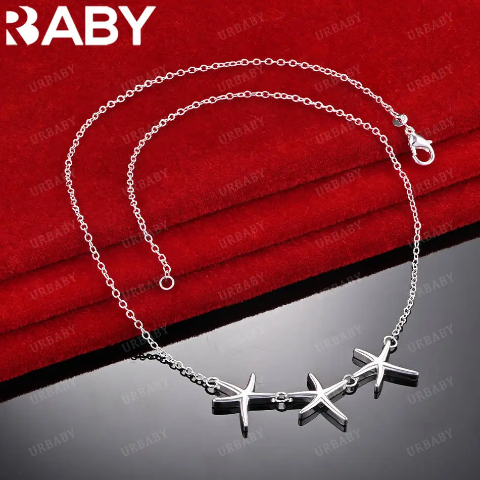 

URBABY 45cm 925 Sterling Silver Starfish Chain Necklace For Women Men Charm Trend Birthday Gifts Fashion Party