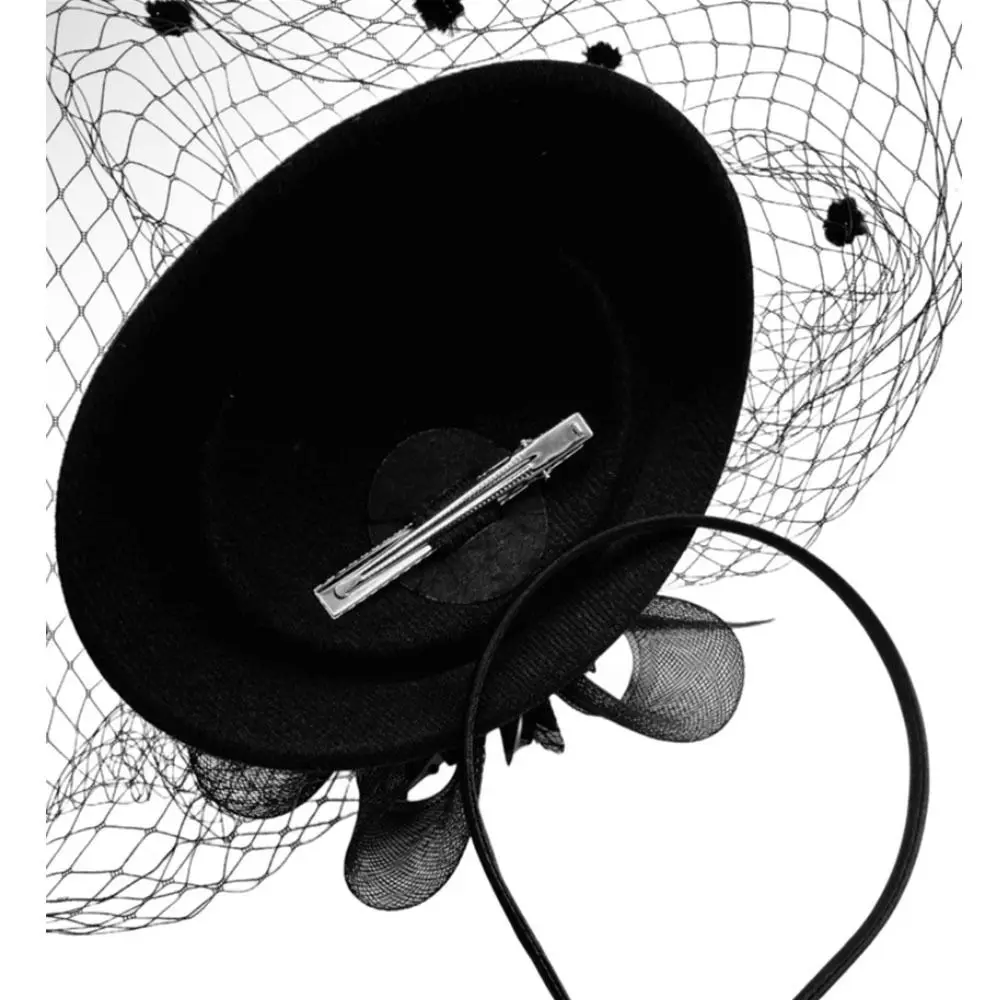 

Headband Small Fedoras Headwear Mesh Dots Cover Face Net Women Mini Mesh Hat Halloween Christmas Feather Flower Veil Hair Clips