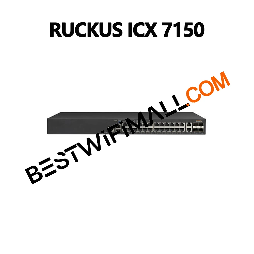 

RUCKUS NETWORKS ICX7150-24P-4X1G PoE Switch 24x10/100/1000Mbps RJ45 PoE+ Ports 370W PoE Budget 4x1 GbE Uplink/Stacking SFP/SFP+