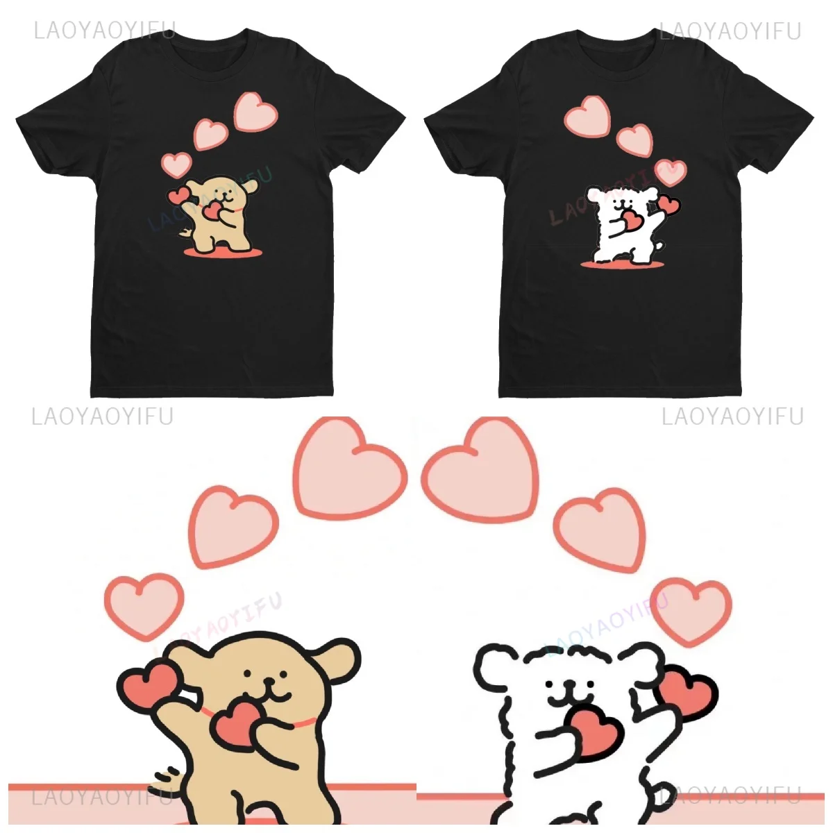 Funy pareja lindo perro maltés línea cachorro Y2k ropa Unisex divertida camisa gráfica camisetas ropa estética camiseta hombres