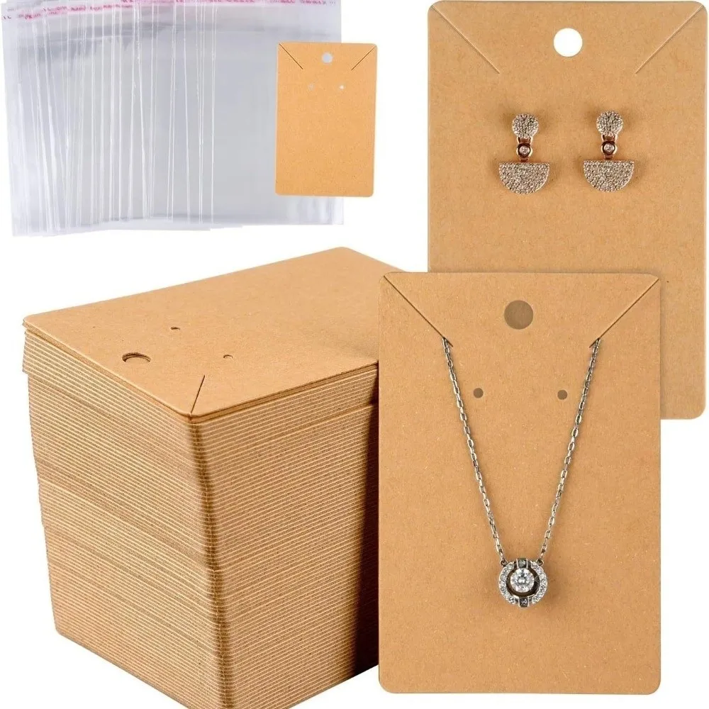 Kraft Paper Earrings Packaging Card Blank Surface Corner Slots Jewelry Display Card Hanging Hole Jewelry Display Cards